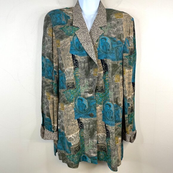 Vintage Art To Wear Mixed Print Statement Jacket Size 8P Classical Music Blazer - Picture 1 of 13